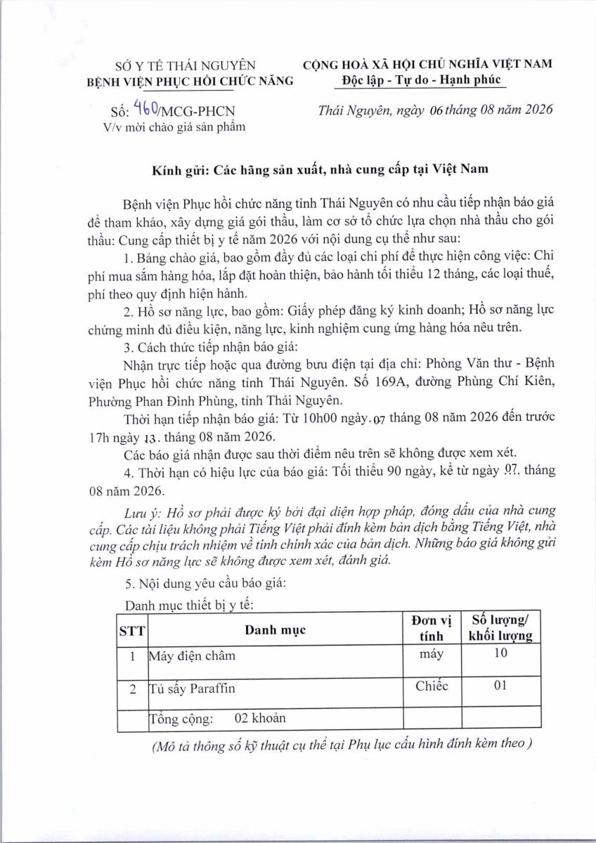 Thông báo mời chào giá 