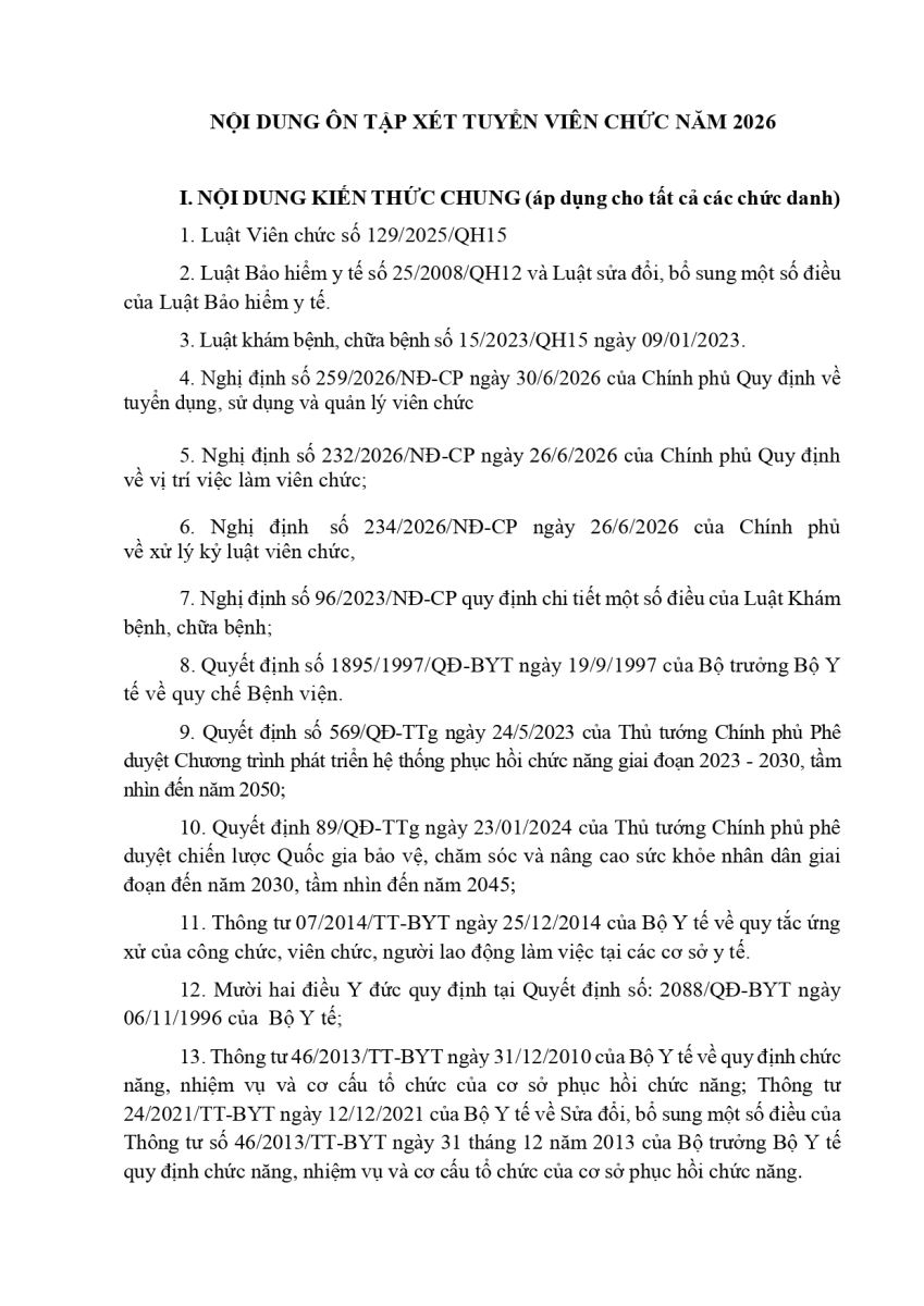 Nội dung ôn tập xét tuyển viên chức năm 2026