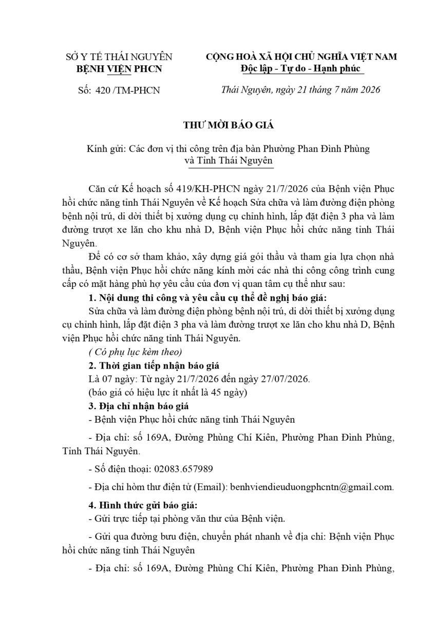 Thư mời báo giá