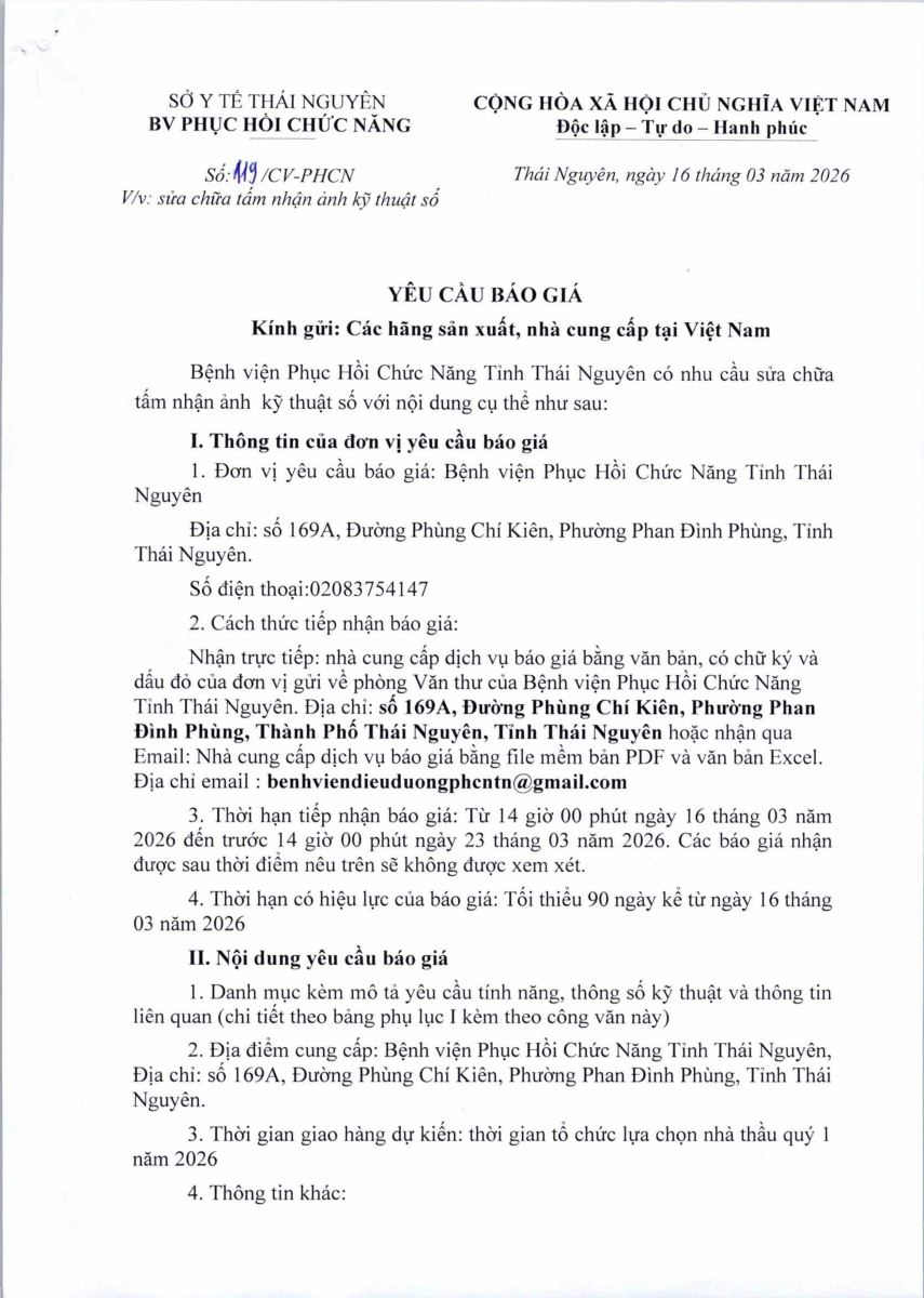 Thông báo báo giá: sửa chữa tậm nhận ảnh kỹ thuật số